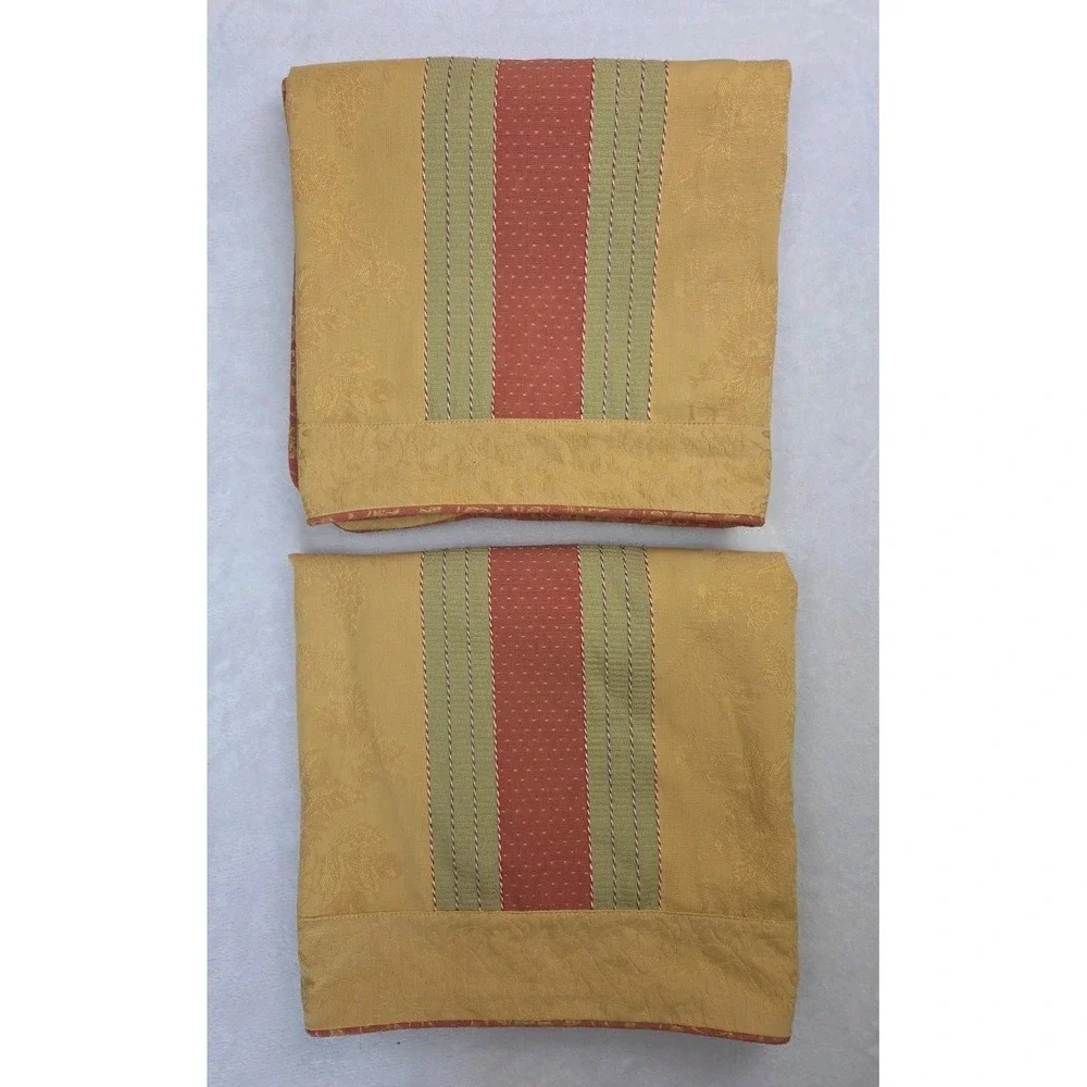 2 Vtg Waverly Tuscan Jacquard‎ Piped Trim Mustard Sage Rust King Pillow Shams